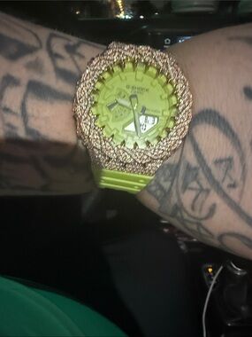 Unbranded Lime Green Digital-Analog Sports Watch with Rose Gold Crystal Bezel